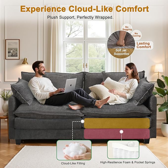 77" Cloud Chenille Sofa Set