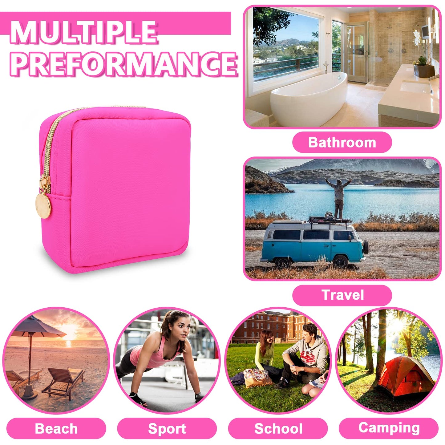 UIXIZQ 6 Pcs Waterproof Mini Makeup Bag Pouch for Purse,Small Cosmetic Travel Bag Pouch Nylon Toiletry Organizers Bag for Women Girls,Cute Mini Zipper Preppy Coin Purse for School Work Camping Travel