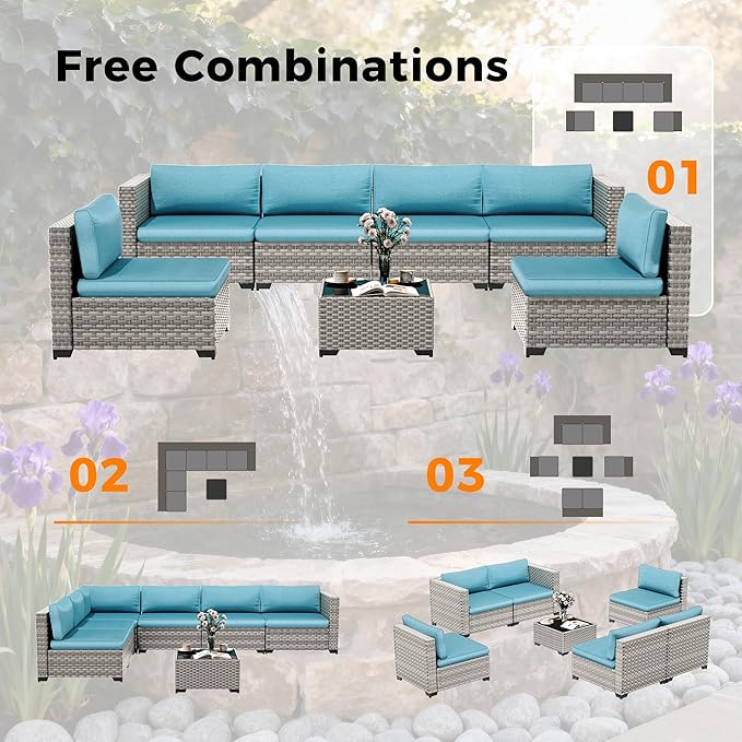 12-Seat Modular Patio Furniture Set – Outdoor Wicker Sectional Sofa