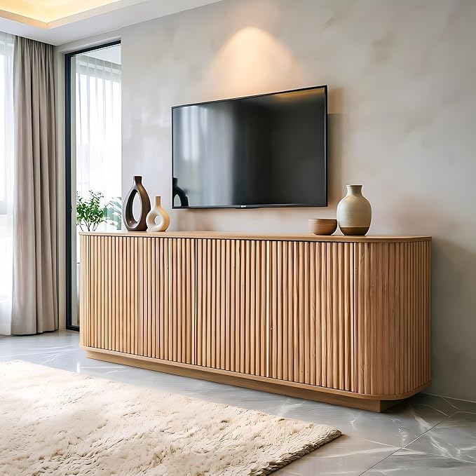 64" Fluted TV Stand for TVs up to 75 inch, Modern Entertainment Center