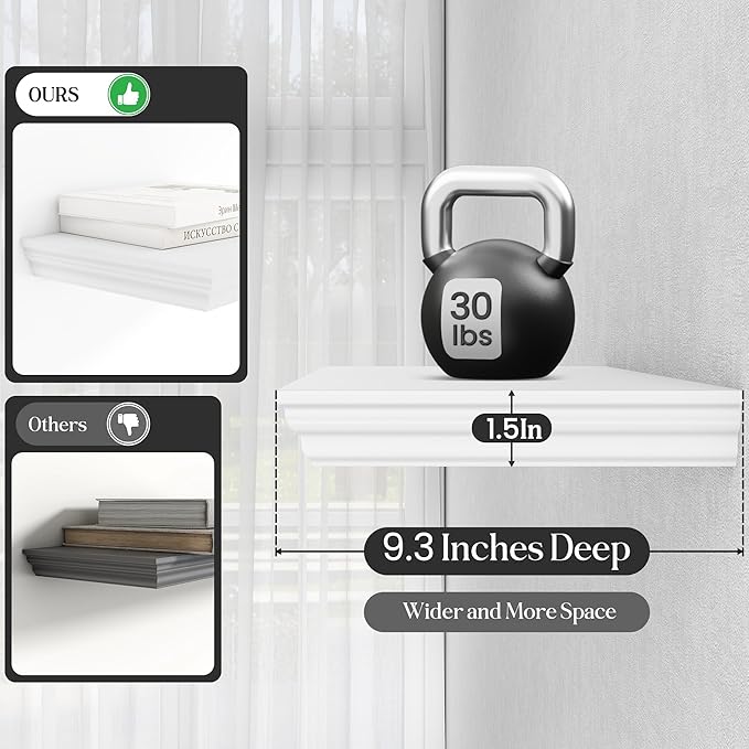 Fun Memories Floating Shelves 24 Inch Long, 9.3 Inch Deep Classic Crown Molding