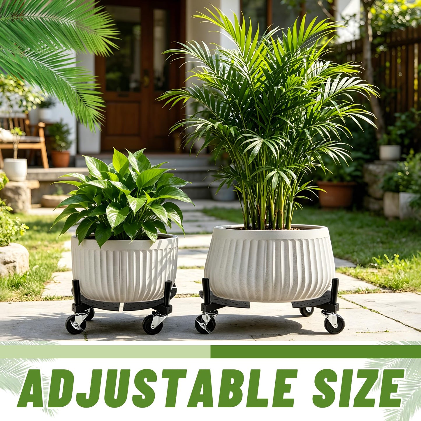 Plant Caddy with Wheels Heavy Duty, Adjustable 15-24 Inch Rolling Plant Stand with Lockable Casters, 440 Lbs Capacity Large Pot Roller Base Dolly Cart for Indoor Outdoor Use, Flower Pots, Planters