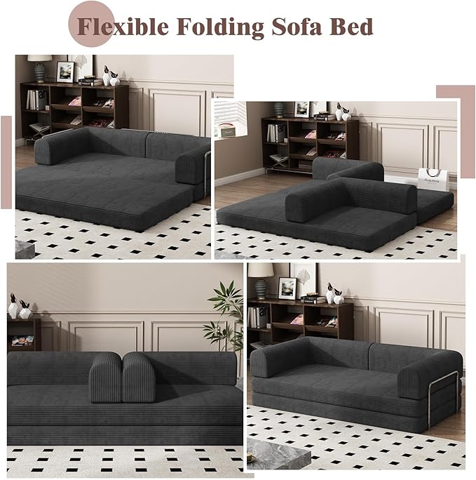 Garvee 78" Convertible Sleeper Sofa Bed, Plush Corduroy Futon Loveseat