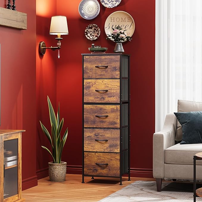 WLIVE Fabric Dresser for Bedroom, 5-Drawer Tall Dressers, Storage Organizer