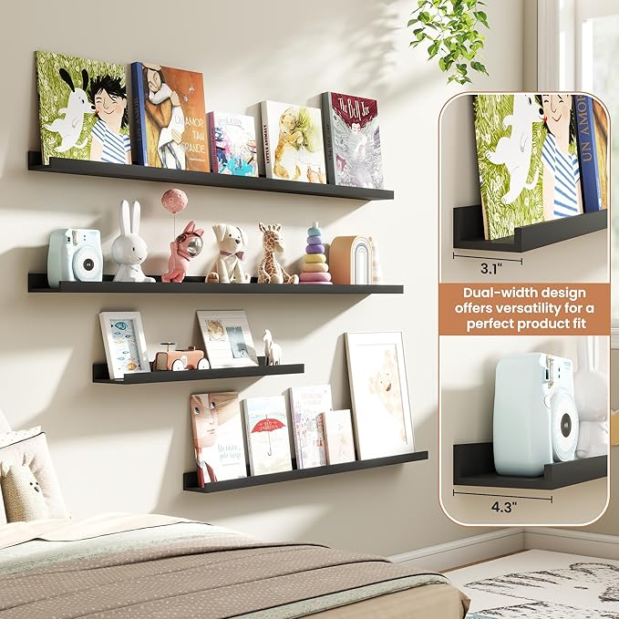 Fun Memories Picture Ledge Shelves Set of 4, 36 Inch Rustic Wall Mounted