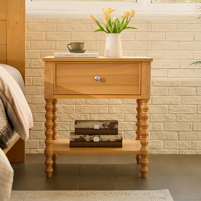 AMERLIFE 24" Wood Nightstand Set of 2, Vintage Bedside Table