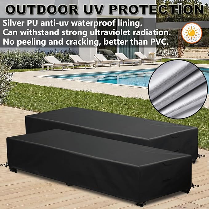 Waterproof Patio Lounge Chair Cover 2 Pack Outdoor Chaise Lounge Covers 600D