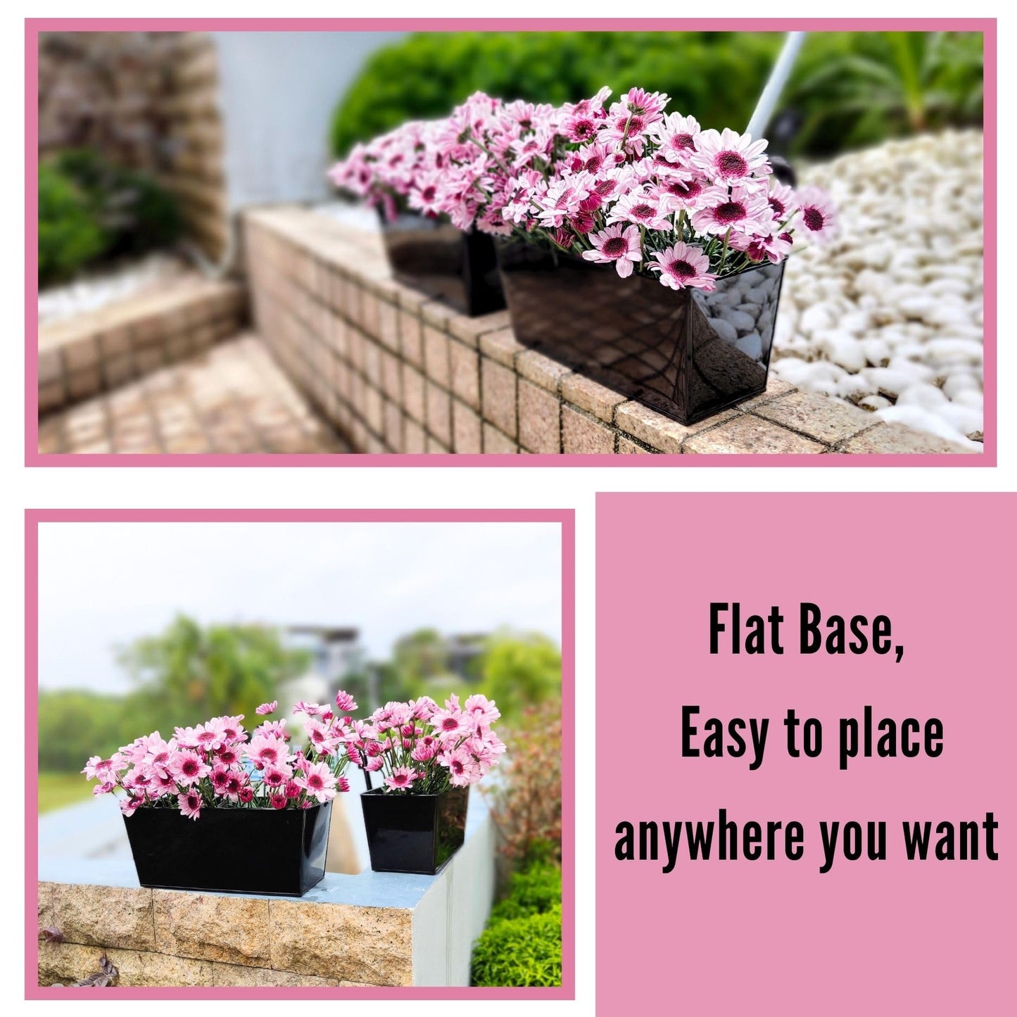 LaLaGreen Bundle- 2 Pack, 16 Inch Black + 6 Pack, 16 Inch White Rectangular Metal Pot Large Strawberry Hanging Wall Fence Plant Holder Deck Rail Balcony Modern Flower Box with Hook Outdoor Patio Decor