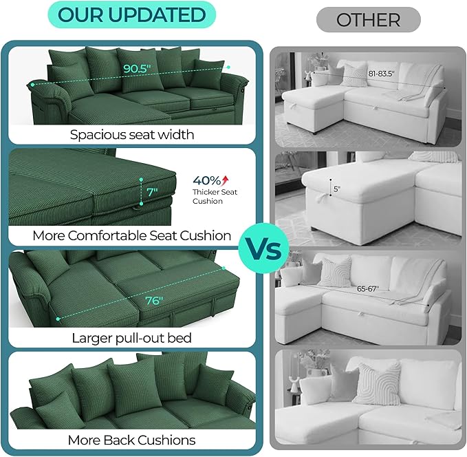LINSY HOME 90.5'' Sectional Sleeper Sofa