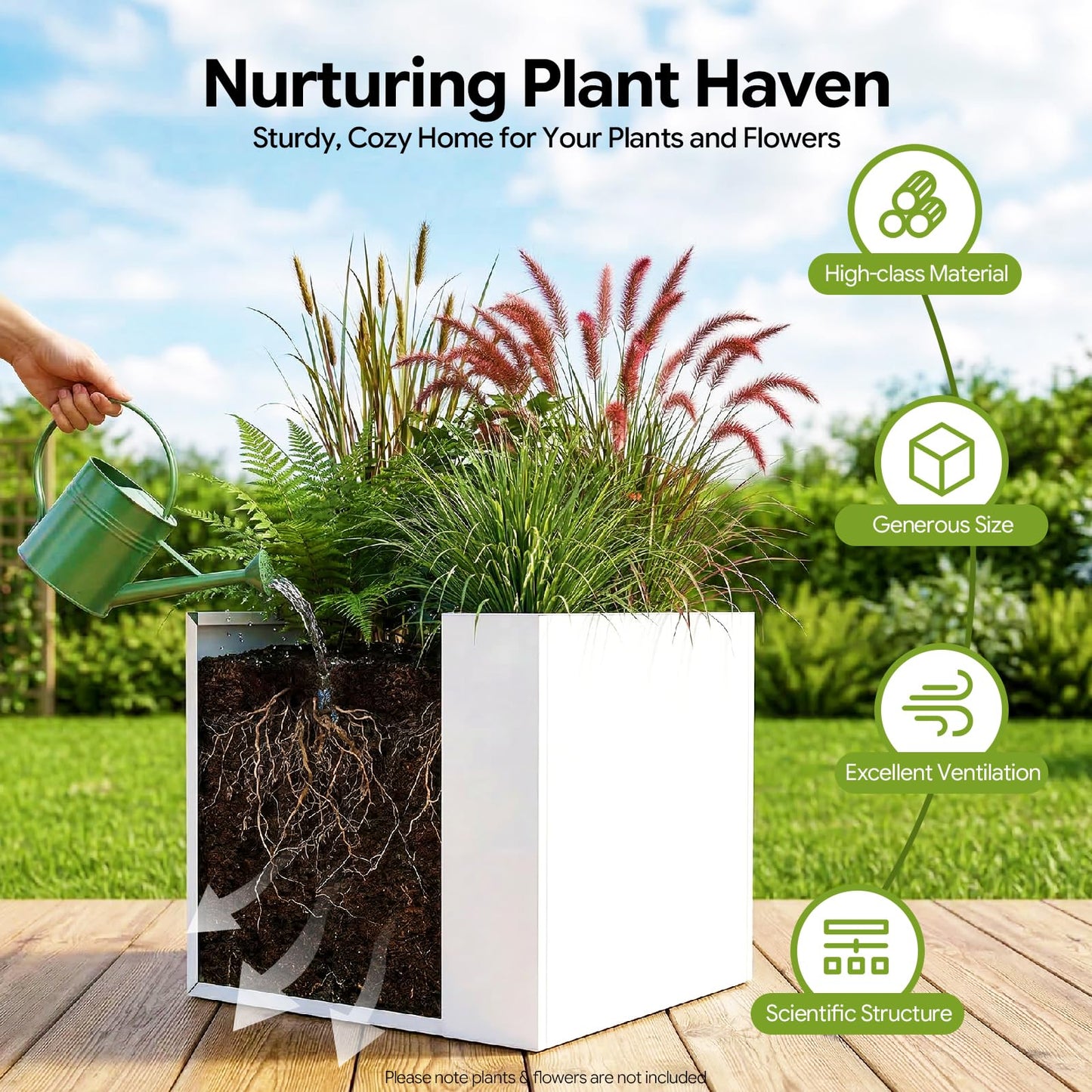 EEYBLAEEY Cube Planter Box 24x24x24 Inch, Large Square Indoor Outdoor Galvanized Steel Planter with Baking Paint, Heavy Duty Metal Flower Pot for Garden Patio Deck Yard
