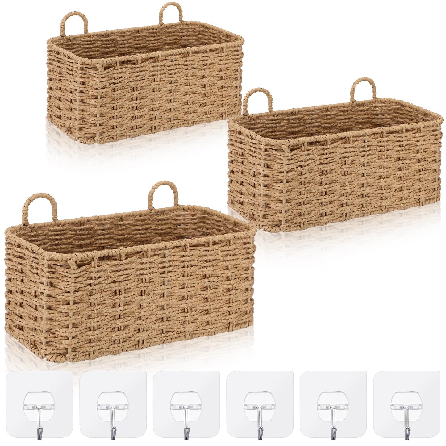 Ferrochef 3 Piece Wall Hanging Baskets for Organizing Paper Rope Woven Baskets Sets Boho Style Storage Bins for Fruits Vegetable Kitchen Storage Farmhouse Wall Decor Housewarming Gifts