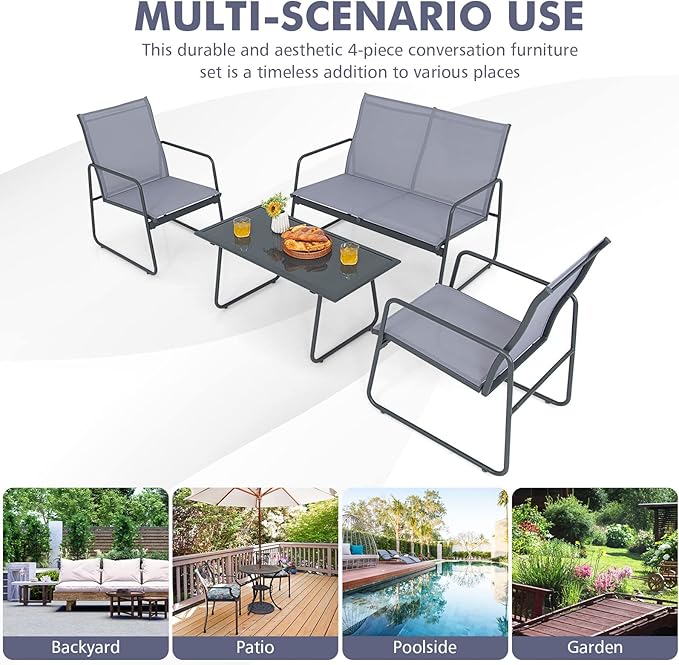 Tangkula 4 Pieces Patio Furniture Set, Outdoor Conversation Set