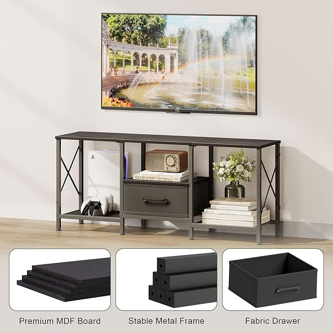 JARHETUN TV Stand with Fabric Drawer, Entertainment Center