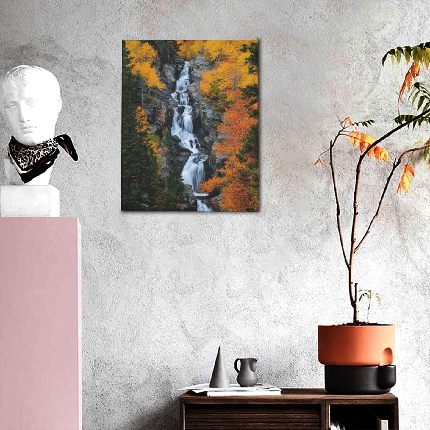 Fall Wall Art Autumn Waterfull Pictures Wall Decor Forest Canvas Prints Painting Framed Fashion Artwork for Bathroom Bedroom Living Room Kitchen Dinning Room Office Home Decoration 12" L X 16" W