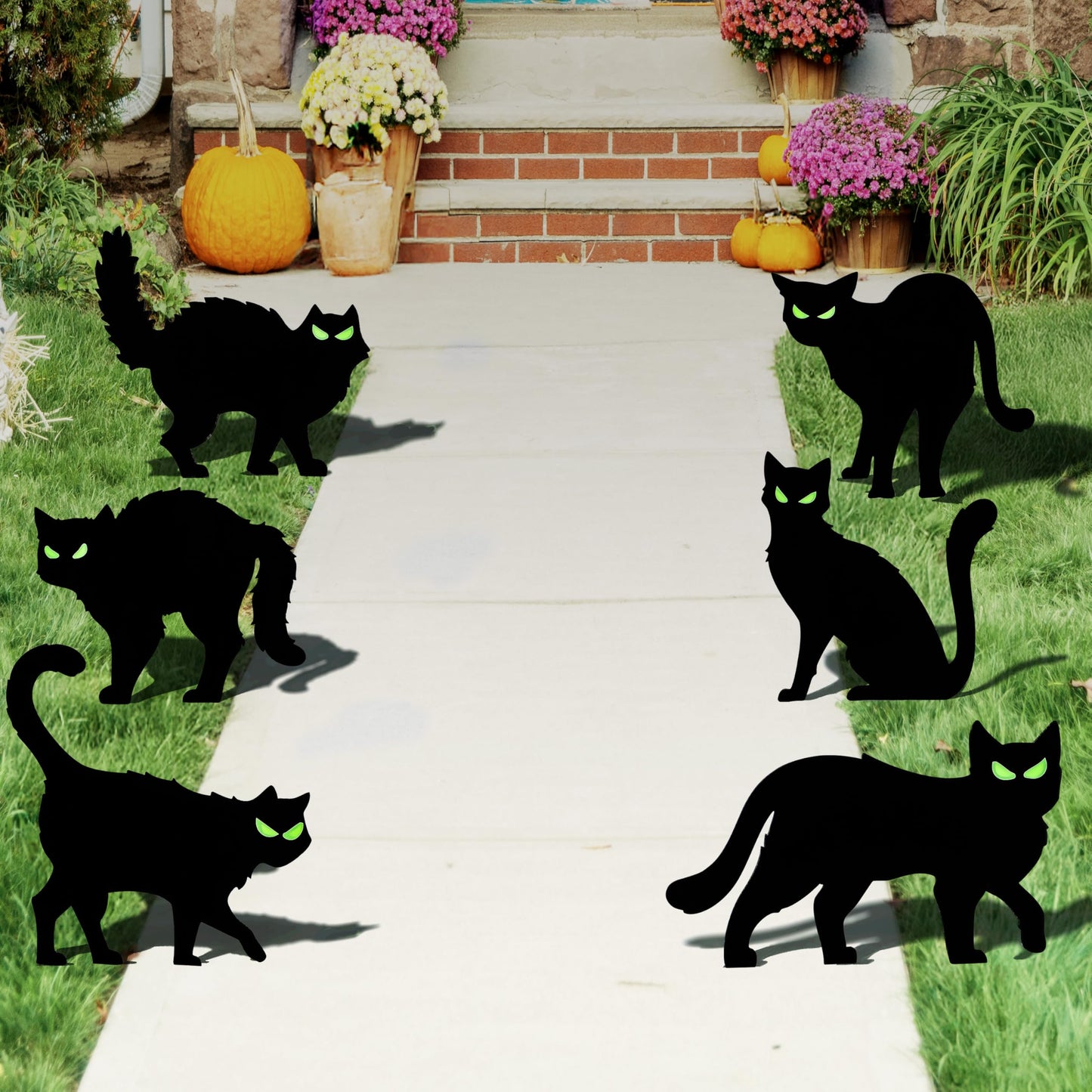 JOYIN 6 Pcs Halloween Yard Signs Decorations Outdoor, Halloween Black Cat Stakes with Glow in Dark Eyes, Scary Silhouette Decor for Pathway Graveyard Yard Garden Lawn Patio Party Supplies