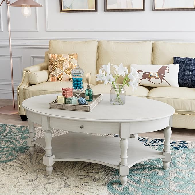 Solid Wood Oval Coffee Table