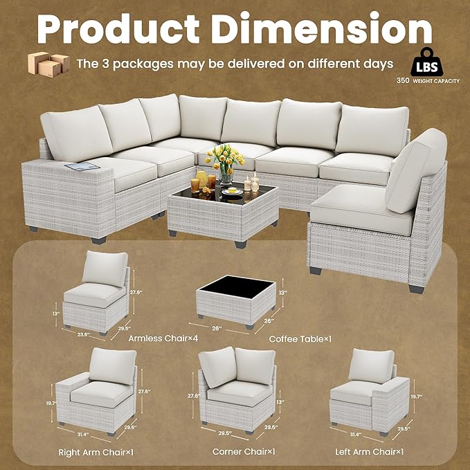 olimix 8 Piece Outdoor Patio Furniture Set, Outdoor Sectional Furniture