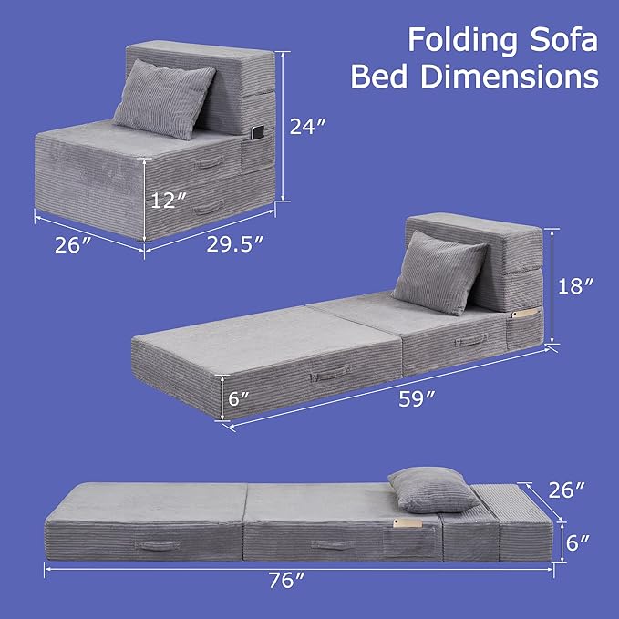Folding Sofa Bed, 4 in 1 Convertible Sleeper Chair