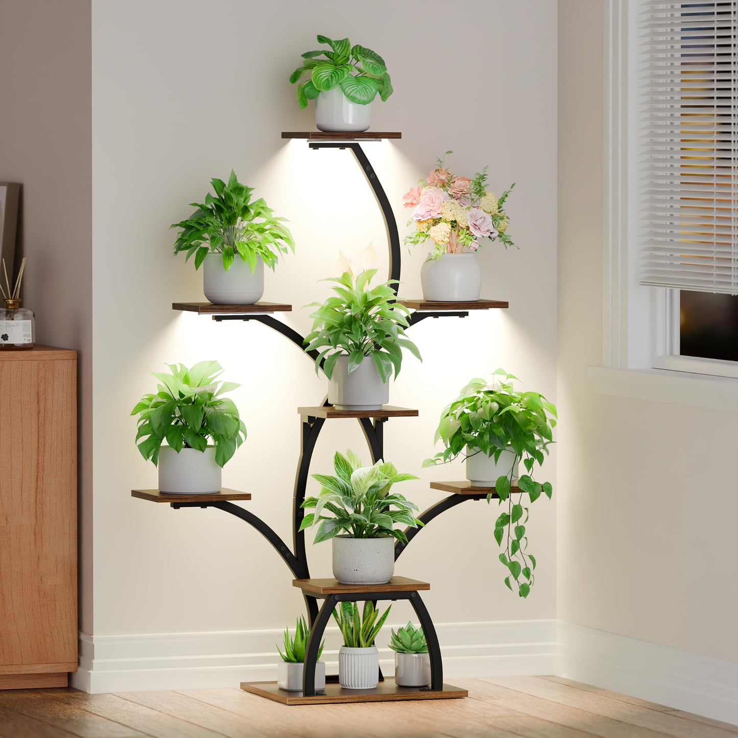 CODACE Plant Stand Indoor with Grow Lights, 6 Tiered Plant Shelf Indoor, 50" Corner Plant Stands for Indoor Plants, Lighted Tree-Shaped Plant Holder, Tall Flower Display Rack for Living Room