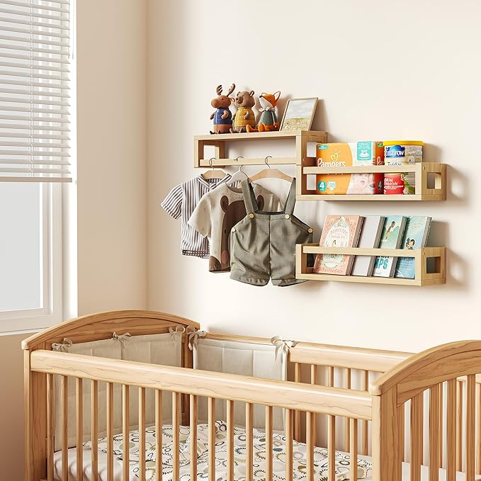 TidyCorner Upgraded Thick Floating Shelves, Solid Wood Bookshelf