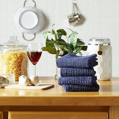 DII Basic Terry Collection Waffle Dishtowel Set, Solid Blue, 4 Piece