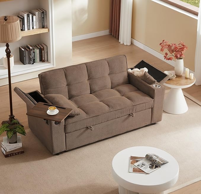 oaaktu Large Size Convertible Sleeper Sofa Bed, Polka dot Velvet Pull Out Futon