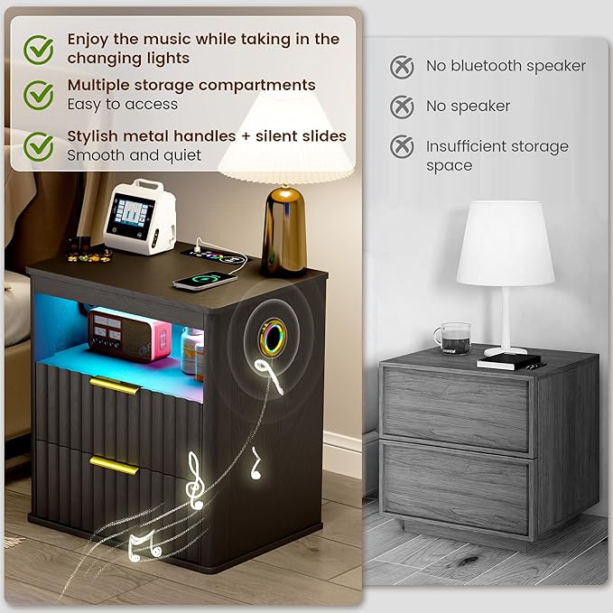 WOOVIVS Modern NightStand with Smart Human Sensor Lights, Bedside Table