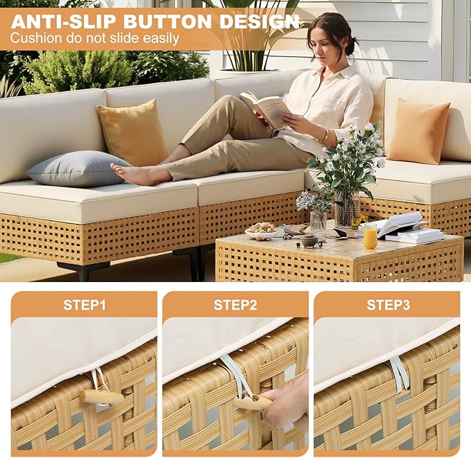 ABCASA Patio Furniture Set, Boho Patio Conversation Set Sectional Sofa