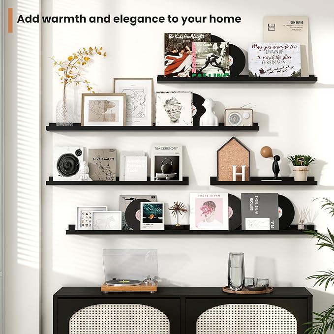 Fun Memories Picture Ledge Shelves Set of 4, 36 Inch Rustic Wall Mounted