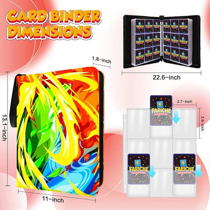 Trading Card Binder for TCG Cards, 9-Pocket Portable Card Collector Ablum Holder Book Fits 900 Cards with 50 Removable Sleeve, Waterproof Card Binder Display Storage Carrying Cases for TCG-Storm