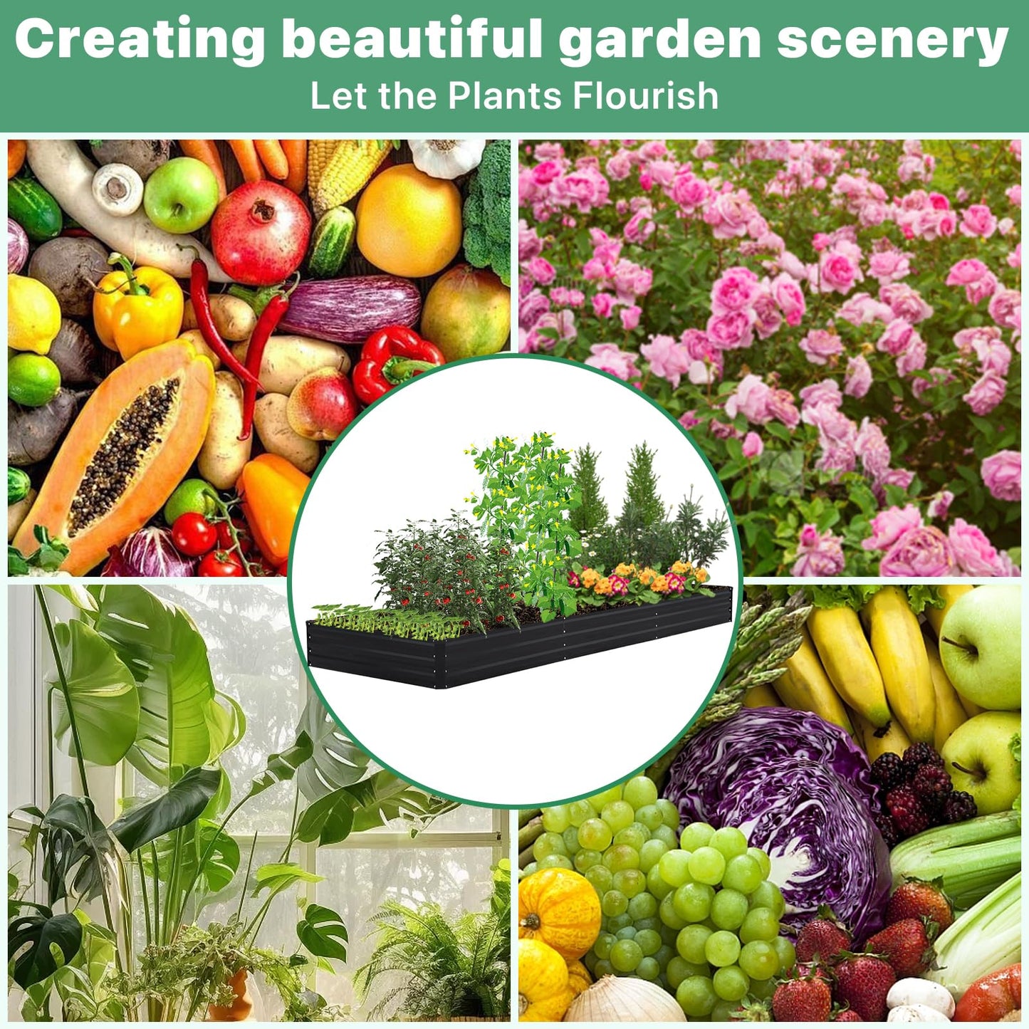 SONFILY 12×4×1ft Galvanized Metal Raised Garden Bed, Metal Planter Kit Box Outdoor for Deep-Rooted Vegetables, Flowers, Green and Herbs