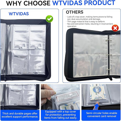 Graded Card Binder, Holds 40 PSA Slabs, 4 Pocket Slab Binder for PSA CGC CSG Slabs, Premium Ringless Zipper Card Collection Album,gray-black