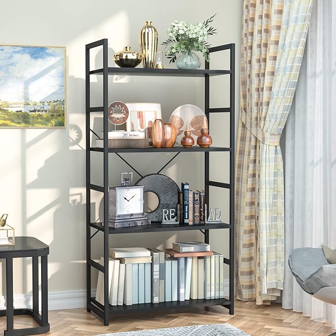 NUMENN 4 Tier Bookshelf, Tall Bookcase Shelf Storage Organizer, Modern Book