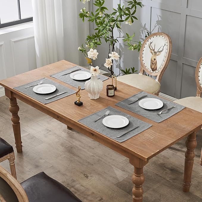 BALCONY & FALCON Placemats Set of 6 Faux Linen Cloth Place Mats Washable