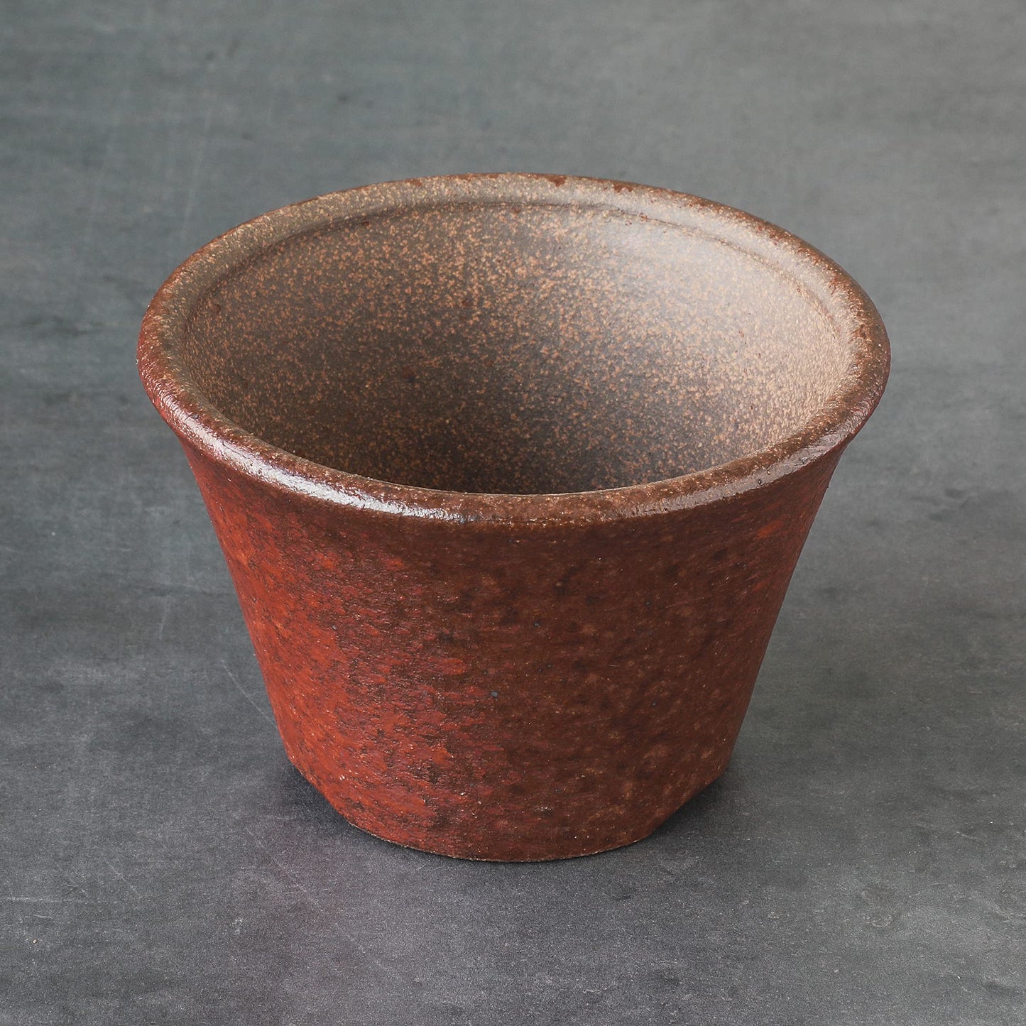 Wazakura Banko Series Small Handmade Rounded Ceramic Bonsai Pot with Drainage Hole 4.3 in (110mm) Made in Japan, Garden Trainning Contanaire, Flower Succulent Houseplant Planter - Red Clay