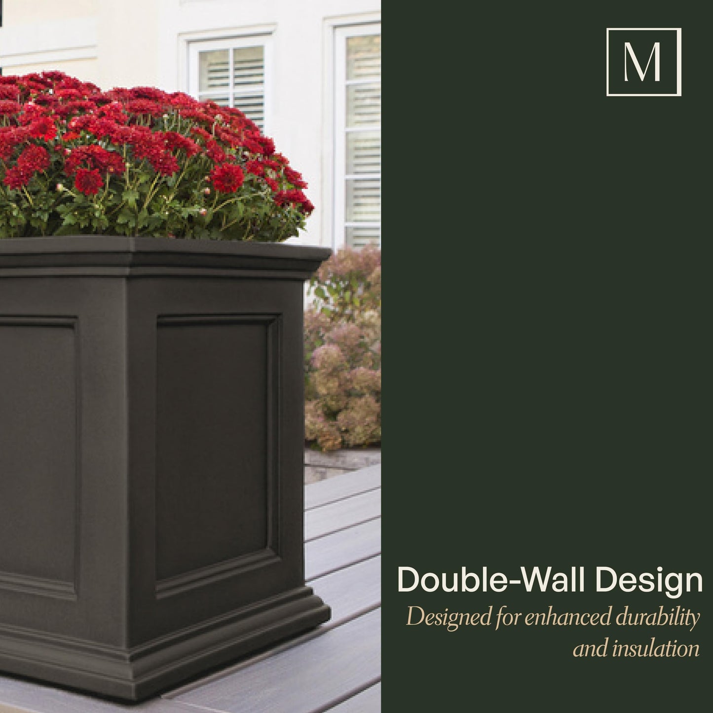 Mayne Fairfield 20-Inch Square Planter – Self-Watering, Weather-Resistant Planter for Flowers – Durable Outdoor Design for Patio, Porch, or Entryway, Espresso