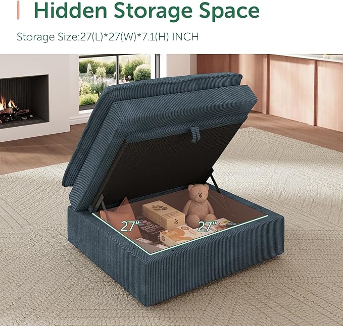 HONBAY Corduroy Ottoman, 31.5 Inch Square Ottoman Bench