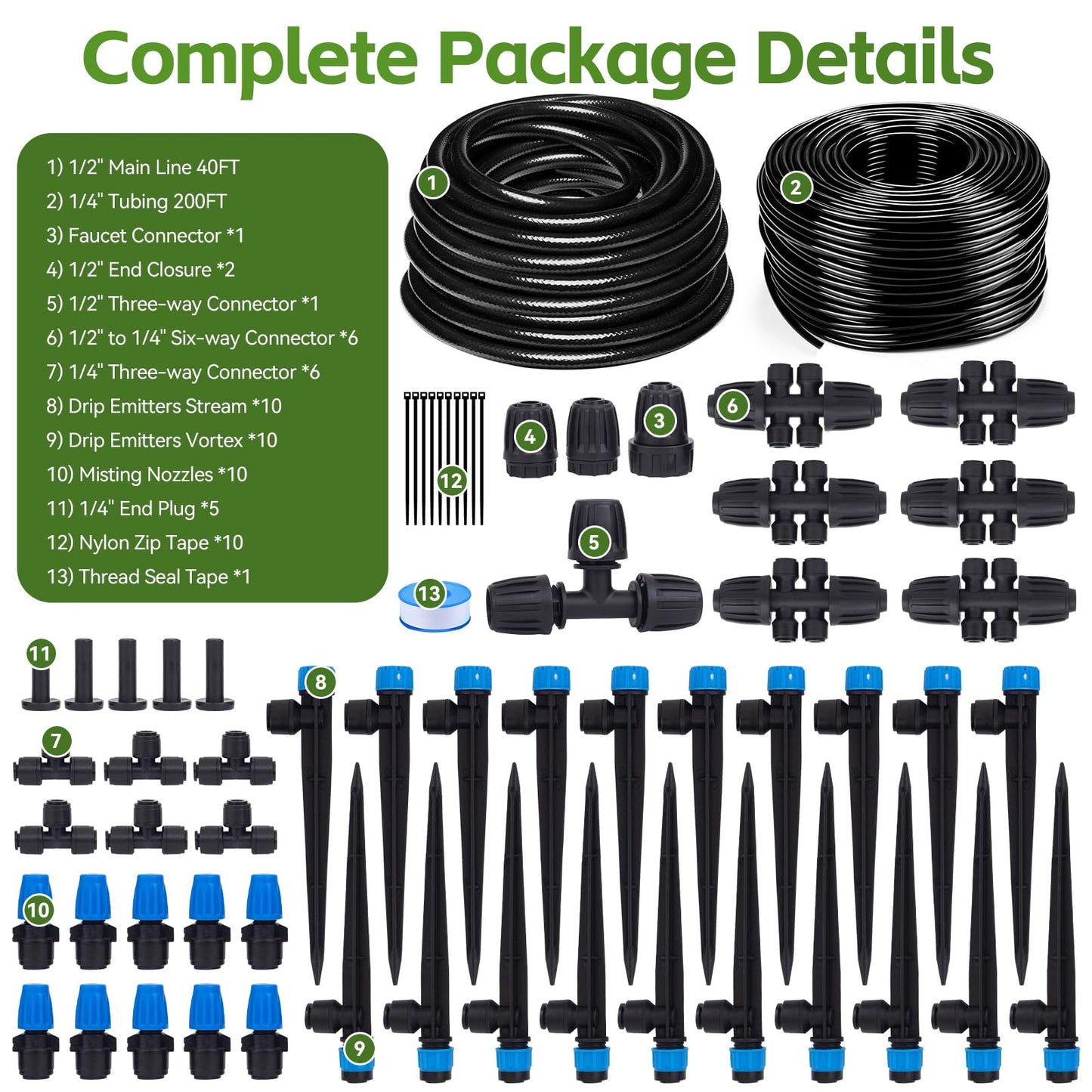 Inntop 240FT Drip Irrigation System Kits, Quick Connect Automatic Garden Watering System for Raised Bed, Potted Plants, Lawn, Greenhouse with 1/2 inch Hose 1/4 inch Tubing and Accessories