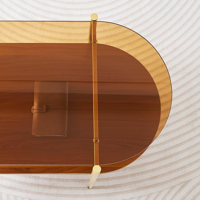 LumFurn Oval Glass Coffee Table, Mid-Century Modern Design, L41 x W21 x H17 inch
