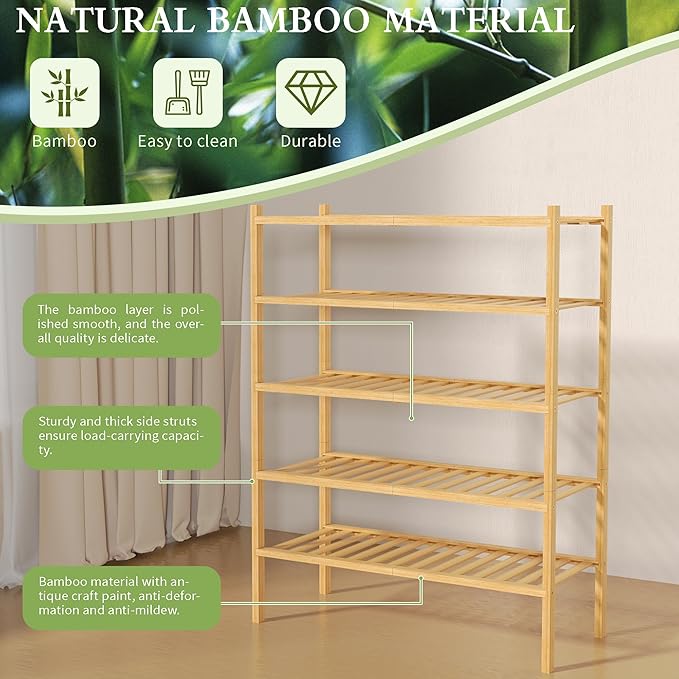 ROMGUAR CRAFT 5 Tier Bamboo Shoe Rack