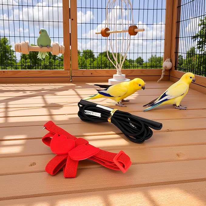 Pet Bird Harness Leash, Lightweight Bird Flying Harness Anti Bite Bird Harness Leash for Parrots Pigeons Lovebird Red