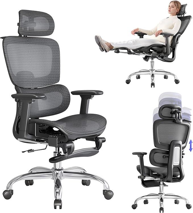 Office Chair with Footrest, Ergonomic Chair with 3D Headrest, Computer Chair