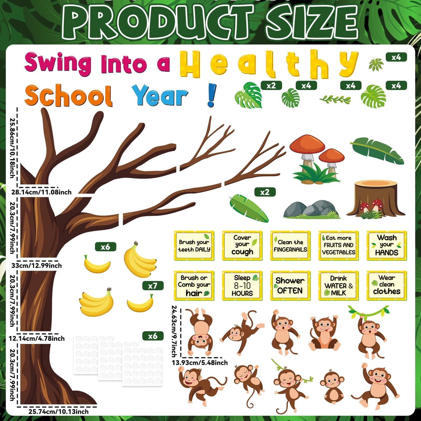 gisgfim Monkey Health Bulletin Board Set Healthy Habits Classroom Decoration Jungle Animal Paper Cutouts for Back to School Swing Into a Healthy School Year Tree Wall Chalkboard Decor Teacher Supply