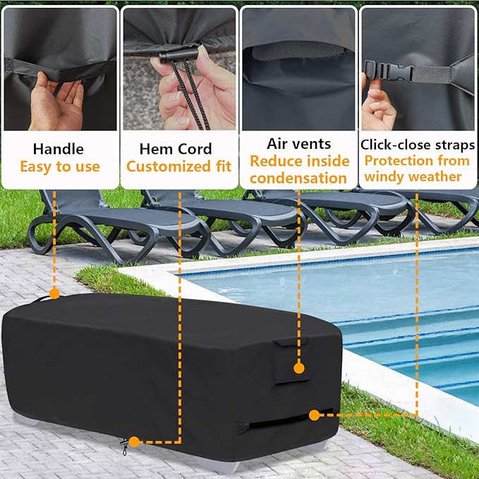 Outdoor Lounge Chair Covers for 4-6 Stackable Patio Chaise Lounge Chairs