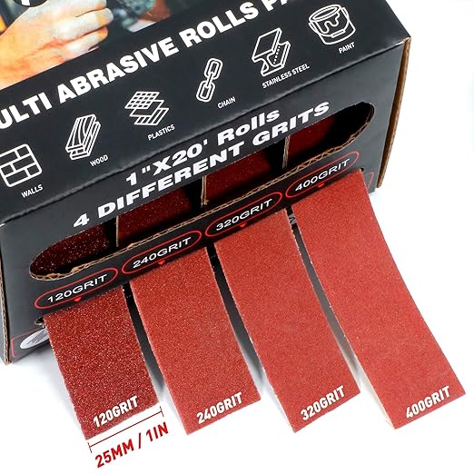 Emery Cloth Roll, 4 Grits 1'' x 19.7' Sandpaper Roll 120 240 320 400 Emery Cloth