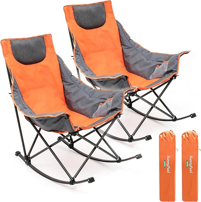 SUNNYFEEL Oversized Rocking Camping Chair 2 Pack, Fully Padded Patio Chair