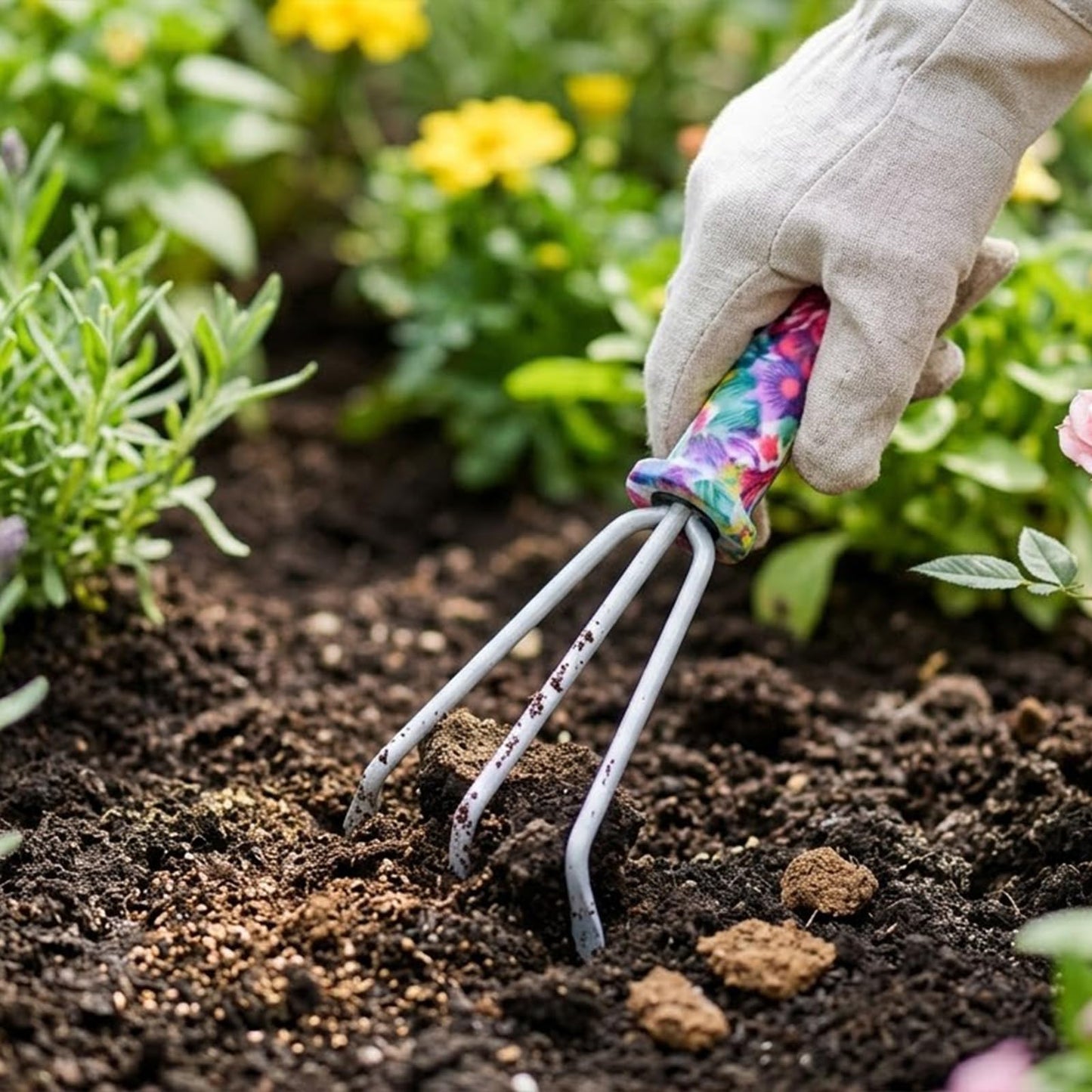10 Pieces Garden Tools Set with Floral Print - Heavy Duty Gardening Kit with Ergonomic Handles, Hand Trowels, Rake, Pruner, Sprayer & Storage Case - Ideal Gardening Gifts for Women, Mom & Seniors
