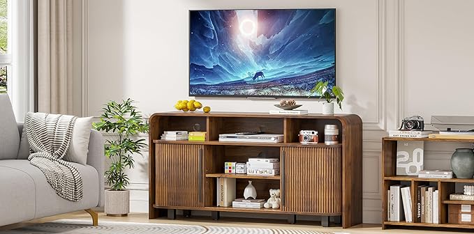 Small Fluted TV Stand for Bedroom, Mid Century Modern Media TV Console for 55