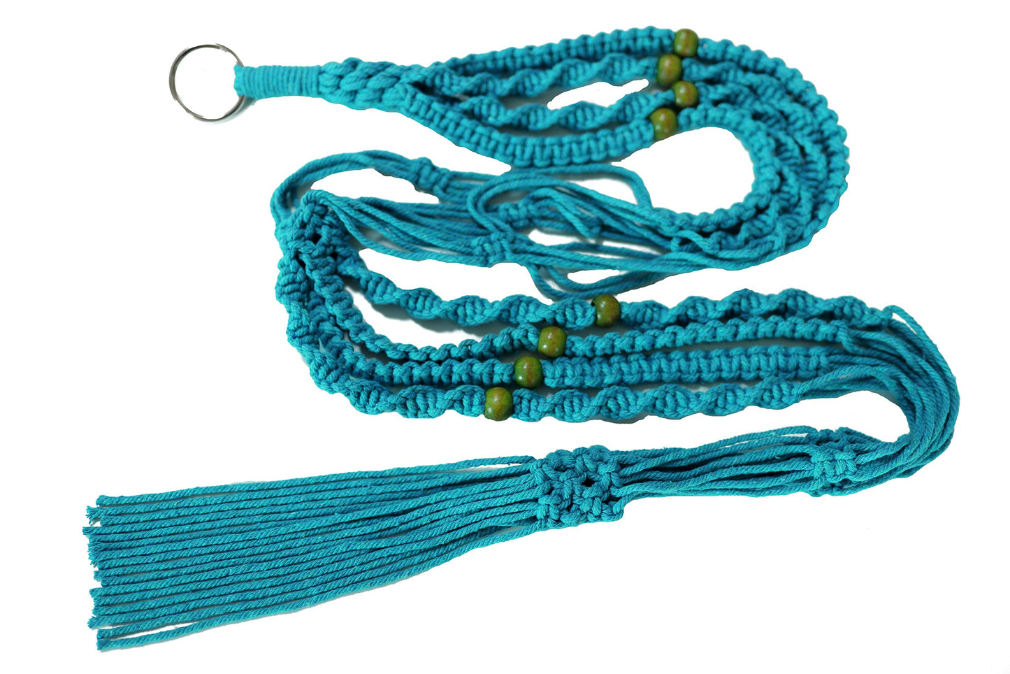 Macrame Plant Hanger & Holder, Hanging Planter 4 Legs Double Deck for 8 inch to 10 inch Two Pots Indoor Outdoor Hanging Planter Cotton Rope 67 Inch with Metal Ring (Cotton-Turquoise)