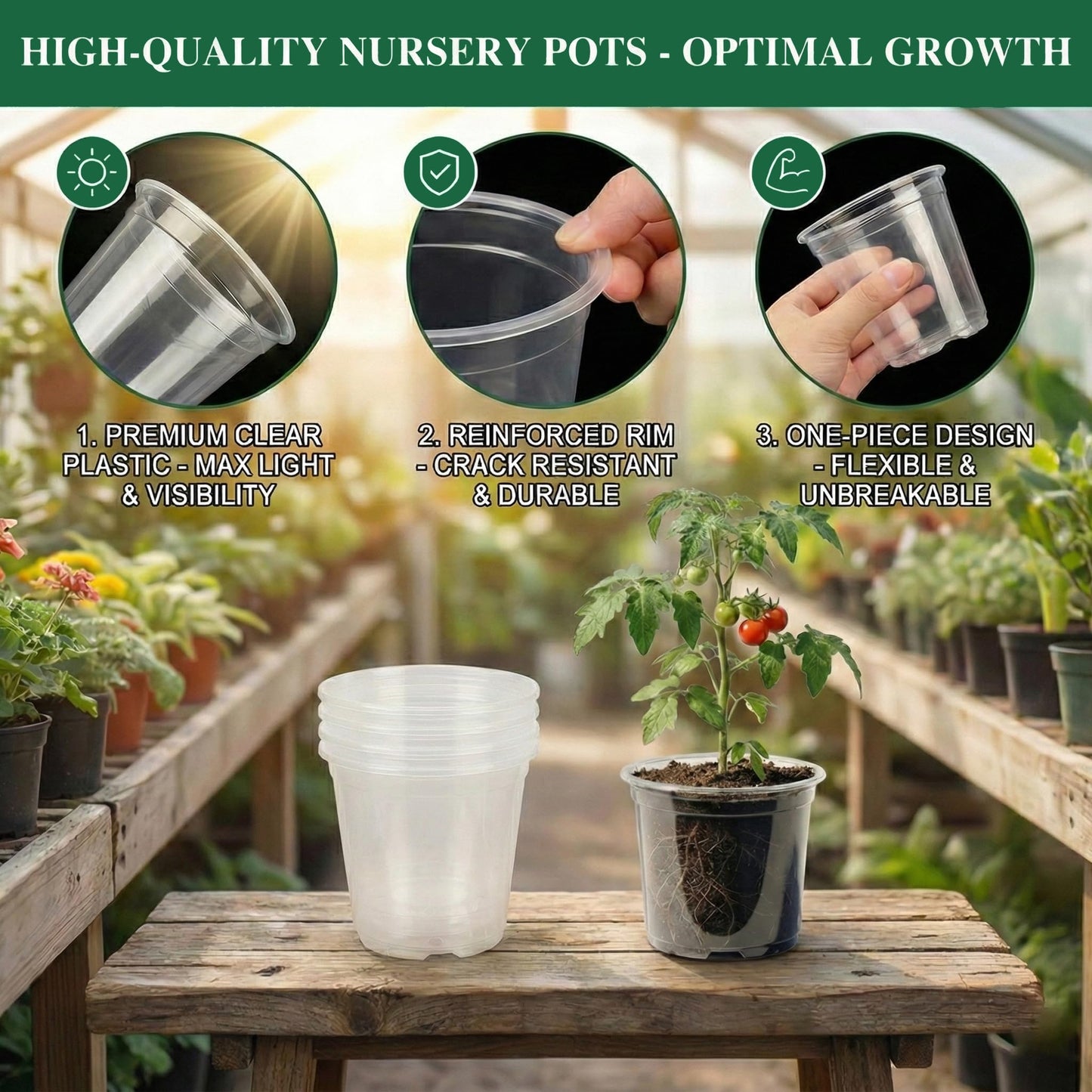 ENNUFO Clear Nursery Pots with Drainage, 126 Pcs Set, 4/5 Inch Plastic Pots for Indoor Plants, Seed Starter Kit with Plant Saucers, Clear Plant Pots with Drainage Holes, Pot Liners, Labels & Tools